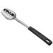 A Vollrath stainless steel 3-sided perforated basting spoon with a black handle.