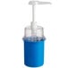 A blue Steril-Sil condiment dispenser with a white pump and clear lid.