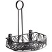 An American Metalcraft black wrought iron condiment caddy with a leaf design handle.