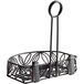 An American Metalcraft black wrought iron condiment caddy with a leaf design and a handle.