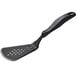 A black Linden Sweden Gourmaid silicone perforated wide spatula with a black handle.