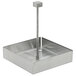 A Front of the House brushed stainless steel square container with a metal rod.