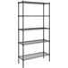 A Steelton black metal wire shelving unit with four shelves.