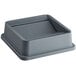 A Lavex gray square trash can lid with a square top.