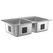 A silver Waterloo stainless steel drop-in sink with two compartments.