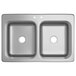 A Waterloo stainless steel double bowl drop-in sink with two holes.