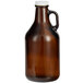 A brown glass Acopa growler with a white lid.