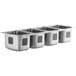 A row of three Waterloo stainless steel sink compartments.
