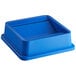 A blue plastic square Lavex swing lid on a blue plastic box.