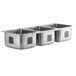 A Waterloo stainless steel undermount sink with three compartments.
