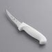 A Choice 5" Curved Flexible Boning Knife with a white handle.