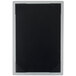 A black rectangular board with a brushed aluminum border and picture corners.