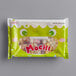 A green Bossen package of mini mochi rice cakes with a cartoon face on it.