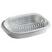 A clear plastic container with a ChoiceHD Smoothwall silver foil pan and dome lid.