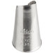 A silver metal Ateco curved petal piping tip with writing on it.