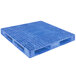 A blue plastic Lavex pallet with holes.