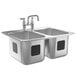 A Waterloo stainless steel drop-in double sink with two separate compartments.