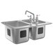 A double stainless steel Waterloo sink with two faucets.