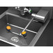 A Guardian Equipment AutoFlow stainless steel wall mounted eyewash station with two orange handles and a faucet.
