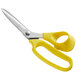 A yellow and silver Mercer Culinary poultry shears.