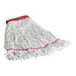 A Lavex white cotton blend wet mop with red trim.