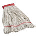 A Lavex wet mop head with a red band and white loops.