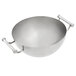 A silver stainless steel Vollrath serving bowl with handles.