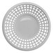 A white plastic round basket with holes.