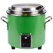 A green Vollrath stock pot kettle with a lid.