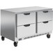A stainless steel Beverage-Air undercounter freezer with four drawers.