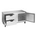 A stainless steel Beverage-Air undercounter freezer with two drawers and a door.