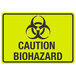 A yellow sign with a black biohazard symbol and black text that reads "Caution Biohazard"