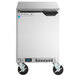 A stainless steel rectangular Beverage-Air undercounter freezer with a black handle.