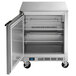 A stainless steel Beverage-Air undercounter freezer with a door open.