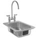 A silver stainless steel drop-in sink with a gooseneck faucet.