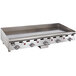 A Vulcan stainless steel commercial griddle with four burners.