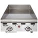 A Vulcan commercial gas griddle with a chrome top and thermostatic controls.