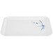A white rectangular melamine tray with a blue bamboo design.
