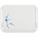 A white rectangular tray with blue bamboo design.