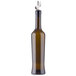 A Tablecraft dark green glass oil and vinegar bottle with a weighted stainless steel pourer.