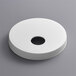 A Tablecraft white plastic threaded adapter lid with a hole in the center.