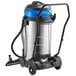 A blue and black Lavex stainless steel wet/dry vacuum cleaner on wheels.