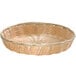 A Tablecraft round natural-colored polypropylene and steel bread basket on a white background.