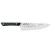 A Kai PRO chef knife with a black handle and white logo.