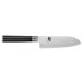 A Shun Classic Santoku knife with a black handle and silver blade.