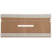 A brown cardboard box with white tape with a brown and white rectangular 13" Handle Cuff Tamper Evident Bag Seal box inside.