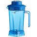 A blue plastic AvaMix blender jar with a blue lid and handle.