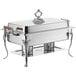 A silver Choice Classic 8 Qt. full size chafer with a wooden handle on a table.