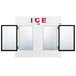 A black rectangular indoor ice merchandiser with straight glass doors and a white border.