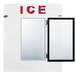 A white rectangular Leer ice merchandiser with a glass door and a white border.